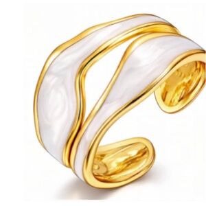 18 k gold plated Elegant Gold and White Wave Ring